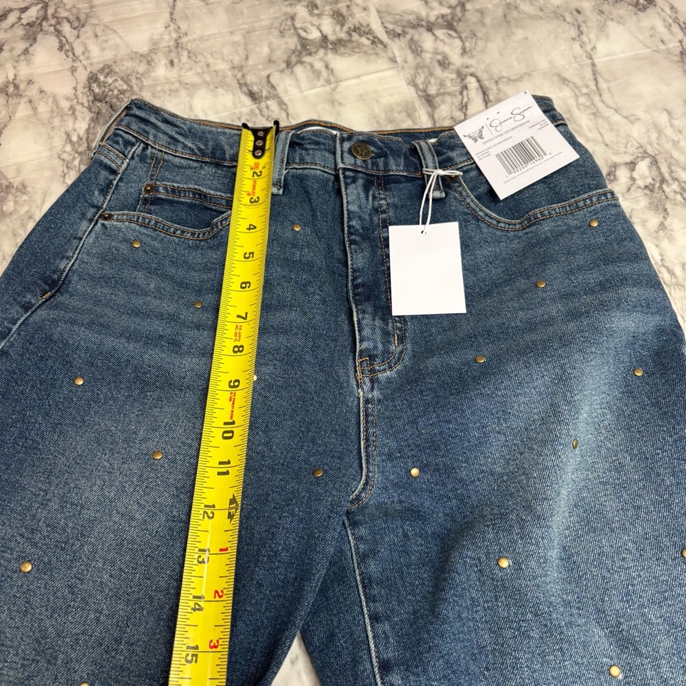 Jessica Simpson Zinnia Wide Leg Boyfriend Gold Studded denim jeans size 4 NWT - Picture 5 of 7